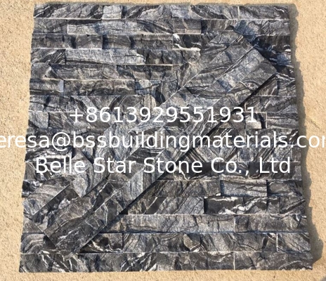 Black wooden marble culture stone,black forest marble stacked stone,black wood vein marble ledgestone,stone cladding
