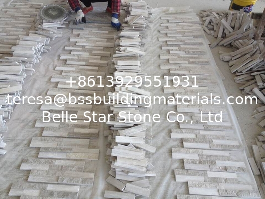White Wooden Marble Blacksplash Stacked Stone,China Serpeggiante Marble Culture Stone,Chenille White Marble Stack stone