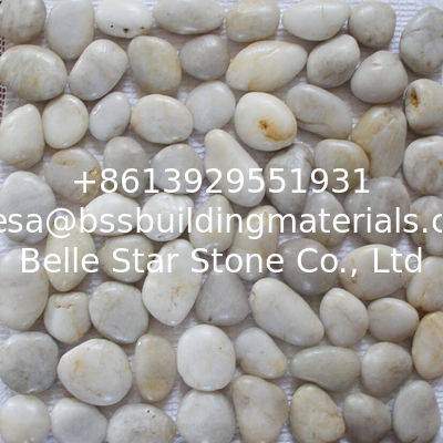 White Pebble Mosaic,White Cobble Stone On Mesh,River Stone Mosaic Sheet,Meshed Pebbles