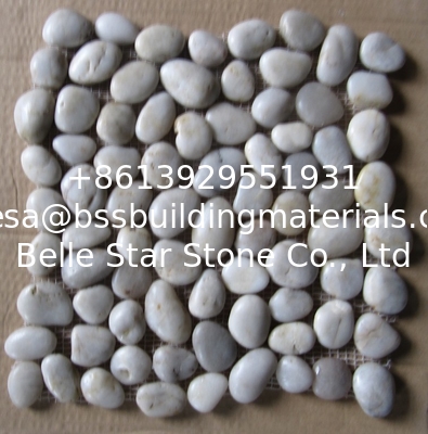 White Pebble Mosaic,White Cobble Stone On Mesh,River Stone Mosaic Sheet,Meshed Pebbles