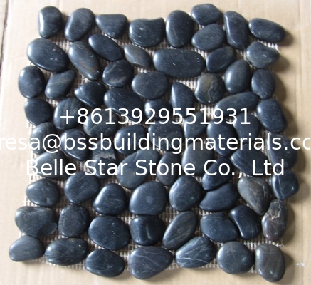 Black Pebble Mosaic,Black Cobble Stone On Mesh,River Stone Mosaic Sheet,Meshed Pebbles