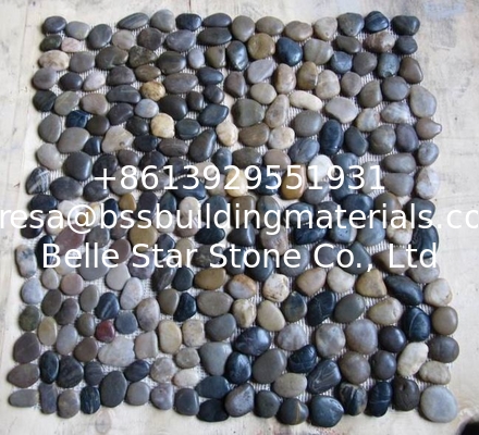 Colorful Pebble Mosaic,Mixed Colors Cobble Stone On Mesh,River Stone Mosaic Sheet,Meshed Pebbles