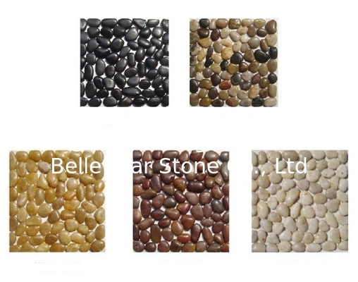 Colorful Pebble Mosaic,Mixed Colors Cobble Stone On Mesh,River Stone Mosaic Sheet,Meshed Pebbles