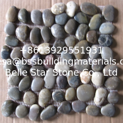 Colorful Pebble Mosaic,Mixed Colors Cobble Stone On Mesh,River Stone Mosaic Sheet,Meshed Pebbles