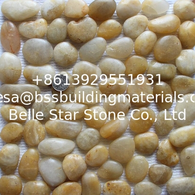 Yellow Pebble Mosaic,Yellow Cobble Stone On Mesh,River Stone Mosaic Sheet,Meshed Pebbles