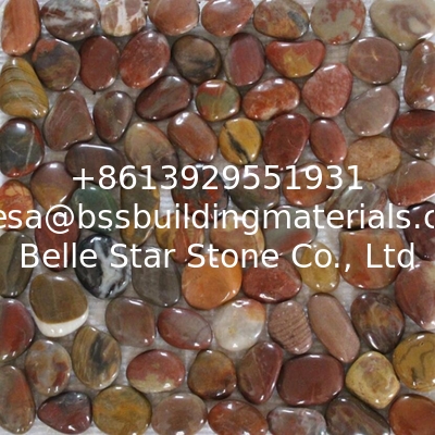 Red Pebble Mosaic,Red Cobble Stone On Mesh,River Stone Mosaic Sheet,Meshed Pebbles