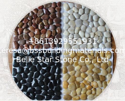 White Mixed Black Pebble Mosaic,Polished Cobble Stone On Mesh,River Stone Mosaic Sheet,Meshed Pebbles