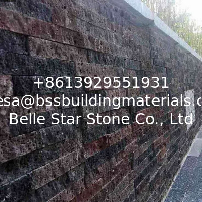 Red Mixed Black Lava Stacked Stone Cladding,Basalt Culture Stone Veneer,Volcany Stone Wall Panel,Lava Ledgestone