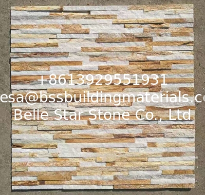 New Oyster Split Face Slate Stone Cladding,Yellow Quartzite Mini Stacked Stone,Cream Culture Stone