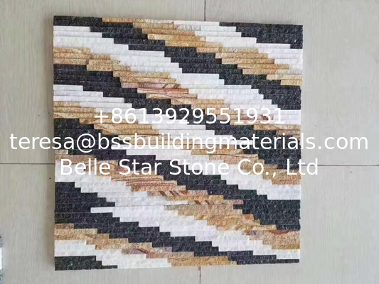 White Black Quartzite Mixed Yellow Wooden Sandstone Mini Stacked Stone,Waterfall Shape Ledgestone,Stone Cladding