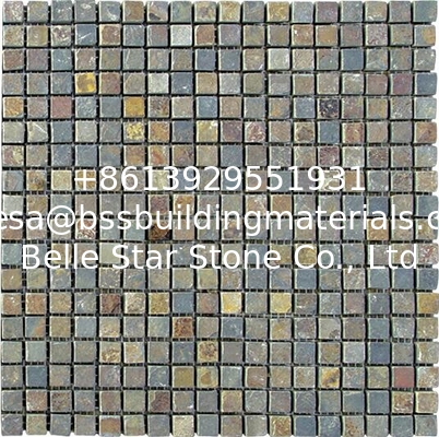 Multicolor Slate Mosaic,Natural Stone Mosaic Pattern,Rusty Slate Mosaic Wall Tiles,Interior Stone Mosaic