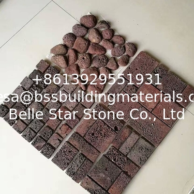 Red Lava Stone Mosaic,Natural Stone Mosaic Pattern,Basalt Mosaic Wall Tiles,Interior Stone Mosaic