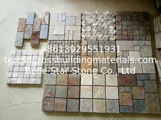 Multicolor Slate Mosaic,Natural Stone Mosaic Pattern,Rust Slate Mosaic Wall Tiles,Interior Stone Mosaic