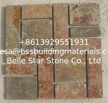 Multicolor Slate Mosaic,Natural Stone Mosaic Pattern,Rust Slate Mosaic Wall Tiles,Interior Stone Mosaic