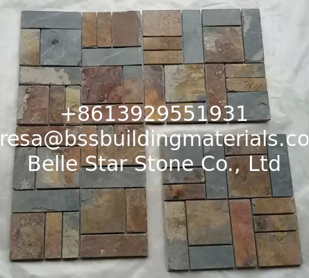 Multicolor Slate Mosaic,Natural Stone Mosaic Pattern,Rust Slate Mosaic Wall Tiles,Interior Stone Mosaic