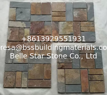 Multicolor Slate Mosaic,Natural Stone Mosaic Pattern,Rust Slate Mosaic Wall Tiles,Interior Stone Mosaic