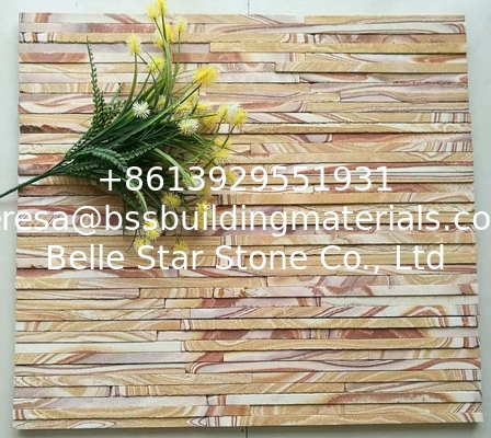 Yellow Wooden Sandstone Mini Culture Stone,Sandstone Waterfall Shape Ledgestone,Yellow Thin Stone Veneer