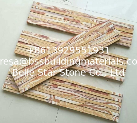 Yellow Wooden Sandstone Mini Culture Stone,Sandstone Waterfall Shape Ledgestone,Yellow Thin Stone Veneer
