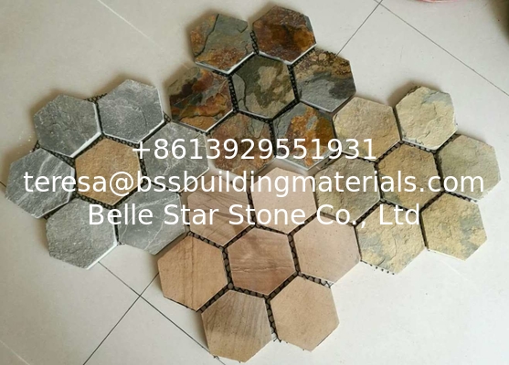 Multicolor Slate Hexagon Flagstone,Rust Slate Flagston Patio Stones/Wall Cladding Natural Slate Flagstone Pavers/Walkway
