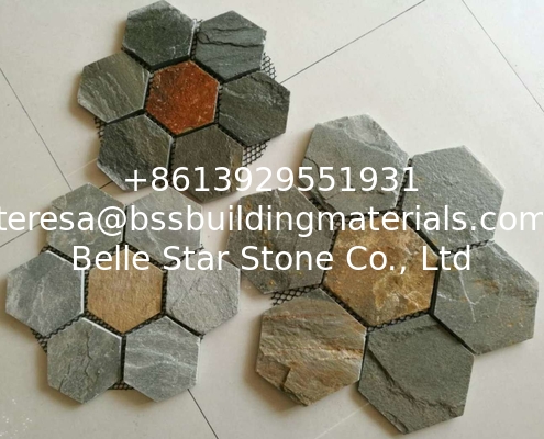 Multicolor Slate Hexagon Flagstone,Rust Slate Flagston Patio Stones/Wall Cladding Natural Slate Flagstone Pavers/Walkway
