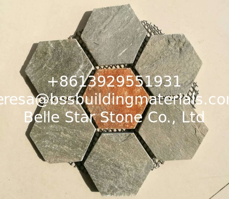 Multicolor Slate Hexagon Flagstone,Rust Slate Flagston Patio Stones/Wall Cladding Natural Slate Flagstone Pavers/Walkway
