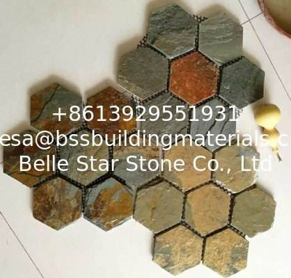 Multicolor Slate Hexagon Flagstone,Rust Slate Flagston Patio Stones/Wall Cladding Natural Slate Flagstone Pavers/Walkway