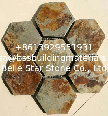 Multicolor Slate Hexagon Flagstone,Rust Slate Flagston Patio Stones/Wall Cladding Natural Slate Flagstone Pavers/Walkway