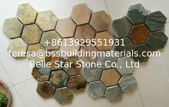 Multicolor Slate Hexagon Flagstone,Rust Slate Flagston Patio Stones/Wall Cladding Natural Slate Flagstone Pavers/Walkway