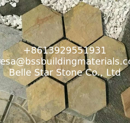 Yellow Slate Hexagon Flagstone,Slate Flagston Patio Stones/Wall Cladding Natural Slate Flagstone Pavers/Walkway