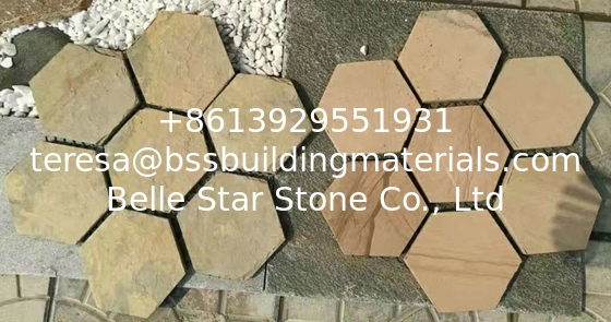 Yellow Slate Hexagon Flagstone,Slate Flagston Patio Stones/Wall Cladding Natural Slate Flagstone Pavers/Walkway