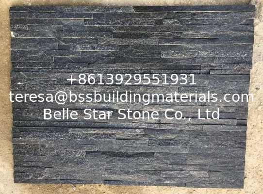 Black Quartzite Mini Stacked Stone,Black Quartzite Waterfall Shape Ledgestone,Black Quartzite Stone Cladding