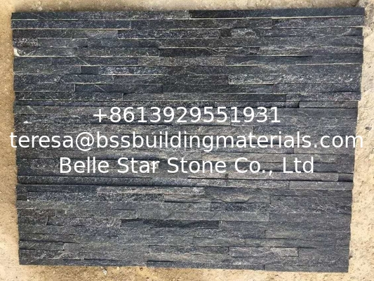 Black Quartzite Mini Stacked Stone,Black Quartzite Waterfall Shape Ledgestone,Black Quartzite Stone Cladding