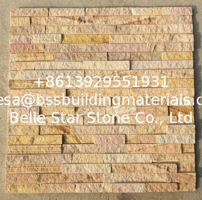 Yellow Wooden Sandstone Stacked Stone,Yellow Stone Thin Veneer,Sandstone Ledgestone,Yellow Wall Cladding