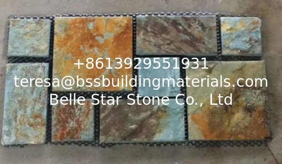Rusty Slate Meshed Flagstone,Multicolor Slate Flagstone Walkway,Rust Slate Flagstone Pavers,Slate Flagstone Flooring