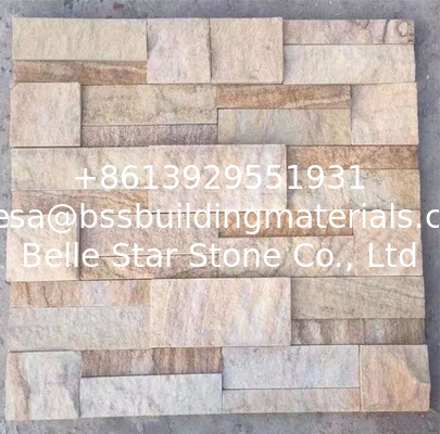 Yellow Wooden Sandstone Wall Cladding,Yellow Stacked Stone,Sandstone Ledgestone,Stone Veneer