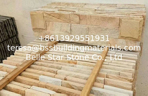 Yellow Wooden Sandstone Wall Cladding,Yellow Stacked Stone,Sandstone Ledgestone,Stone Veneer
