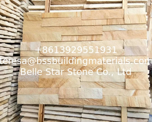 Yellow Wooden Sandstone Wall Panels,Sandstone Stacked Stone,Natural Culture Stone,Yellow Ledgestone