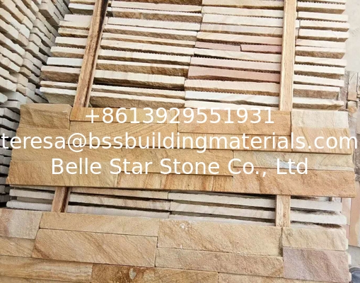 Yellow Wooden Sandstone Wall Panels,Sandstone Stacked Stone,Natural Culture Stone,Yellow Ledgestone
