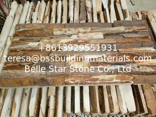 Autumn Slate Stacked Stone,Gold Wooden Slate Culture Stone,Multicolor Slate Stone Cladding,Ledgestone