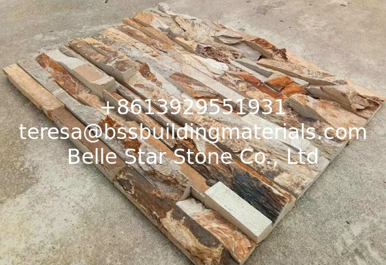 Autumn Slate Stacked Stone,Gold Wooden Slate Culture Stone,Multicolor Slate Stone Cladding,Ledgestone