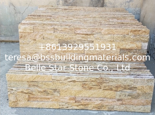 Golden Yellow Quartzite Split Face Stone Veneer,Yellow Culture Stone,Stacked Stone,Wall Stone Cladding,Stone Panel