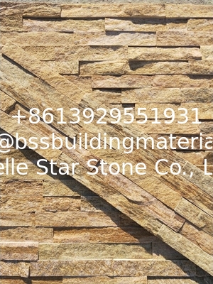Golden Yellow Quartzite Split Face Stone Veneer,Yellow Culture Stone,Stacked Stone,Wall Stone Cladding,Stone Panel