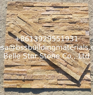 Golden Yellow Quartzite Split Face Stone Veneer,Yellow Culture Stone,Stacked Stone,Wall Stone Cladding,Stone Panel
