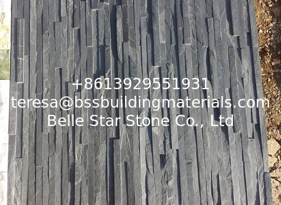 Black Slate Mini Stacked Stone,Charcoal Grey Slate Waterfall Shape Ledgestone,Carbon Black Split Face Slate Stone Veneer