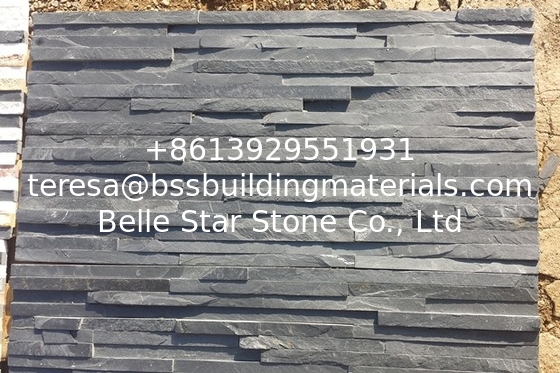 Black Slate Mini Stacked Stone,Charcoal Grey Slate Waterfall Shape Ledgestone,Carbon Black Split Face Slate Stone Veneer