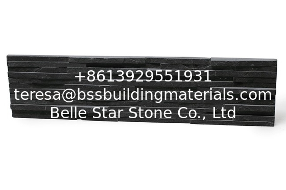 Black Slate Mini Stacked Stone,Charcoal Grey Slate Waterfall Shape Ledgestone,Carbon Black Split Face Slate Stone Veneer