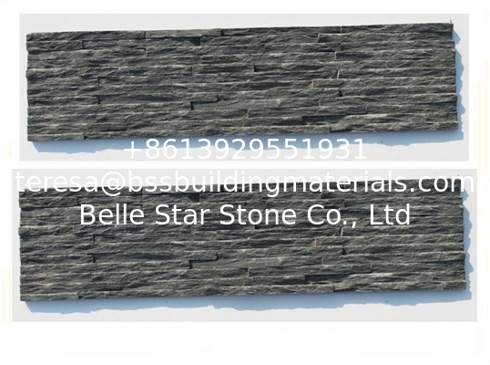 Black Slate Mini Stacked Stone,Charcoal Grey Slate Waterfall Shape Ledgestone,Carbon Black Split Face Slate Stone Veneer
