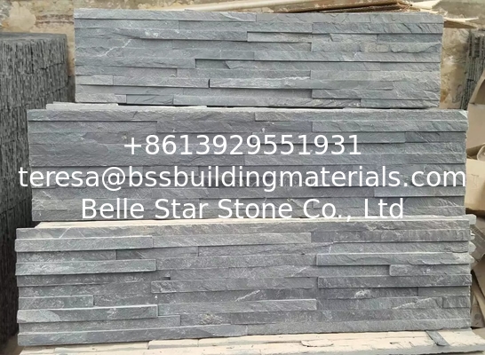 Black Slate Mini Stacked Stone,Charcoal Grey Slate Waterfall Shape Ledgestone,Carbon Black Split Face Slate Stone Veneer