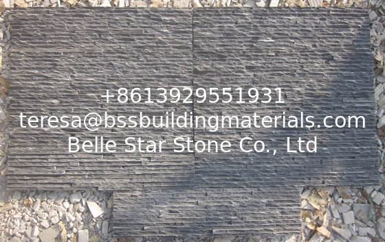 Black Slate Mini Stacked Stone,Charcoal Grey Slate Waterfall Shape Ledgestone,Carbon Black Split Face Slate Stone Veneer