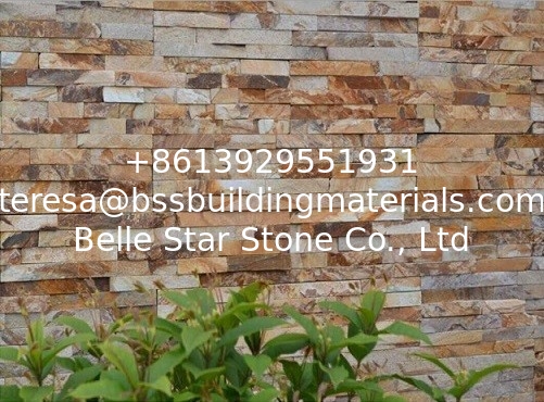 Golden Yellow Slate Culture Stone,Fireplace Thin Stone Veneer,Outdoor Stacked Stone,Indoor Stone Panel,Ledgestone